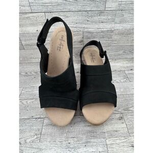 Clarks Collection Womens Black Cork Wedge Slingback Sandals 261425615045 Size 7W